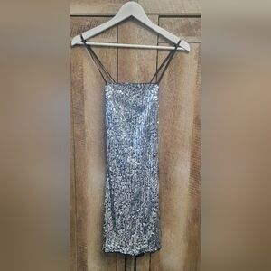 H&M Silver Sequin Backless Dress